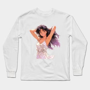 Misato Katsuragi Neon Genesis Evangelion Retro Style Long Sleeve T-Shirt